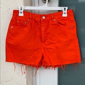 TOPSHOP Bright Orange Denim Shorts